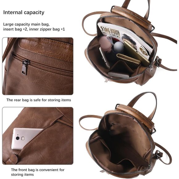 Vintage Leather Backpack for Women - Stylish Water-Resistant Faux Leather Travel main image 2